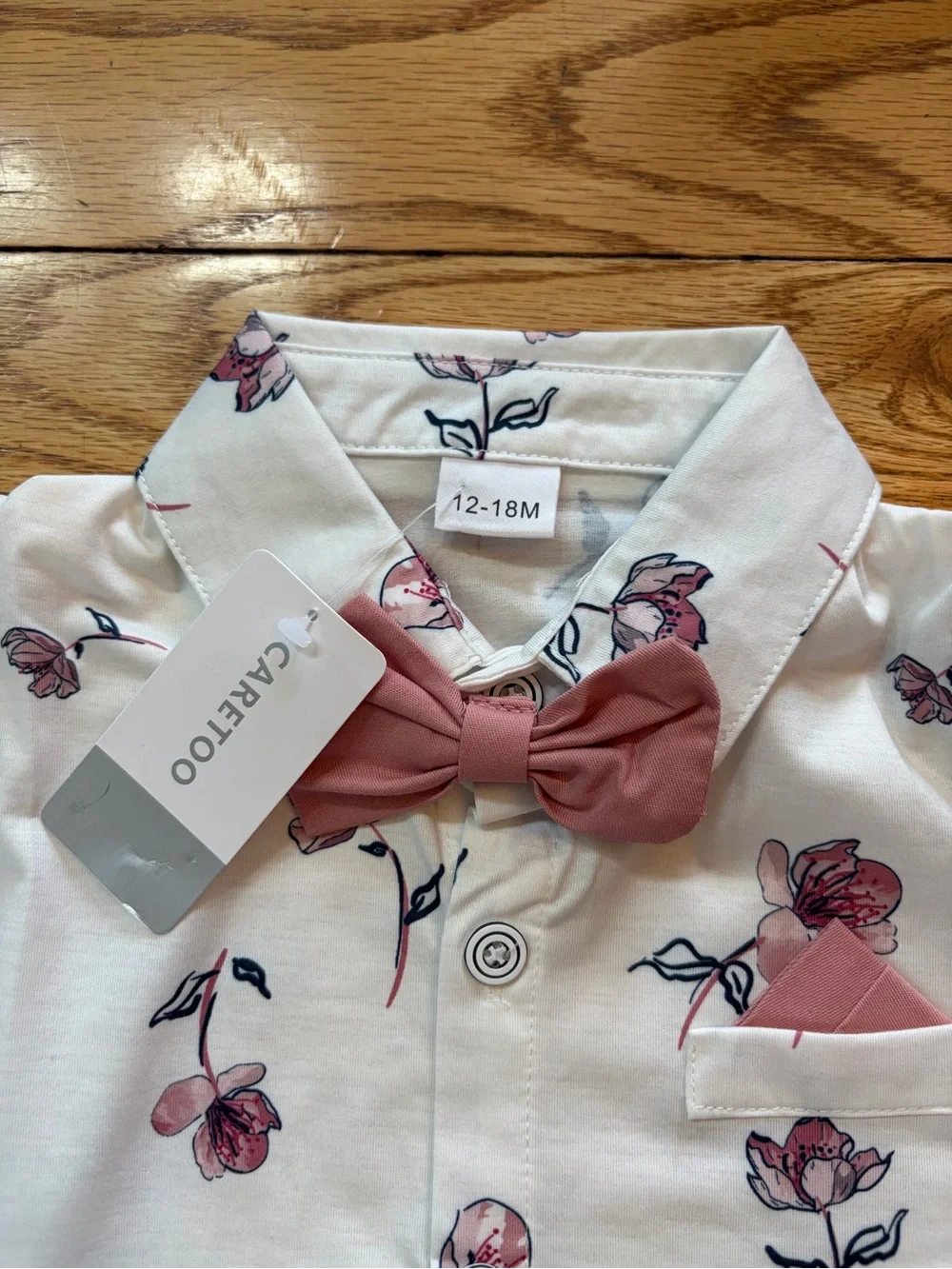 Baby Floral Suspender Outfit Set w/ Bow Tie & Hat | 4-Piece